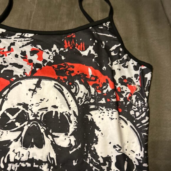 Skull Roses Print Black Red Skater Grunge Emo Goth Spaghetti Strap Large or Med - Picture 6 of 9